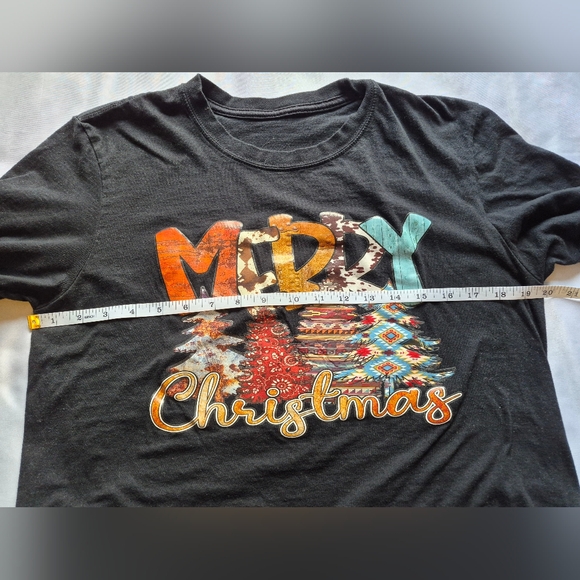 Black “Merry Christmas” Graphic Tee | Western Aztec Print | Fits M/L - Picture 3 of 4